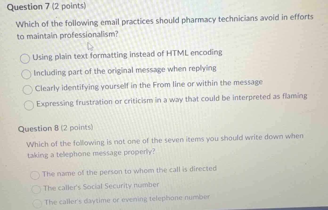 question 7 (2 points) which of the following email practices should pha…