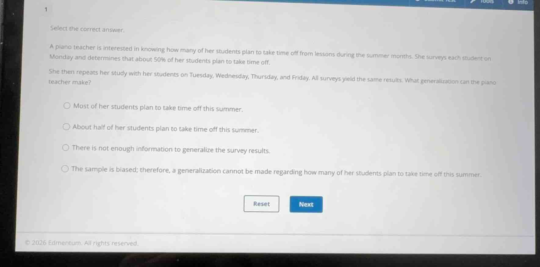 select the correct answer. a piano teacher is interested in knowing how…