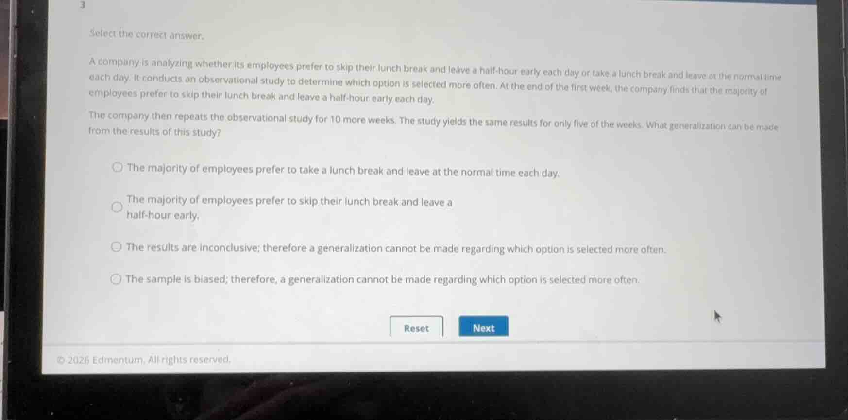 select the correct answer. a company is analyzing whether its employees…
