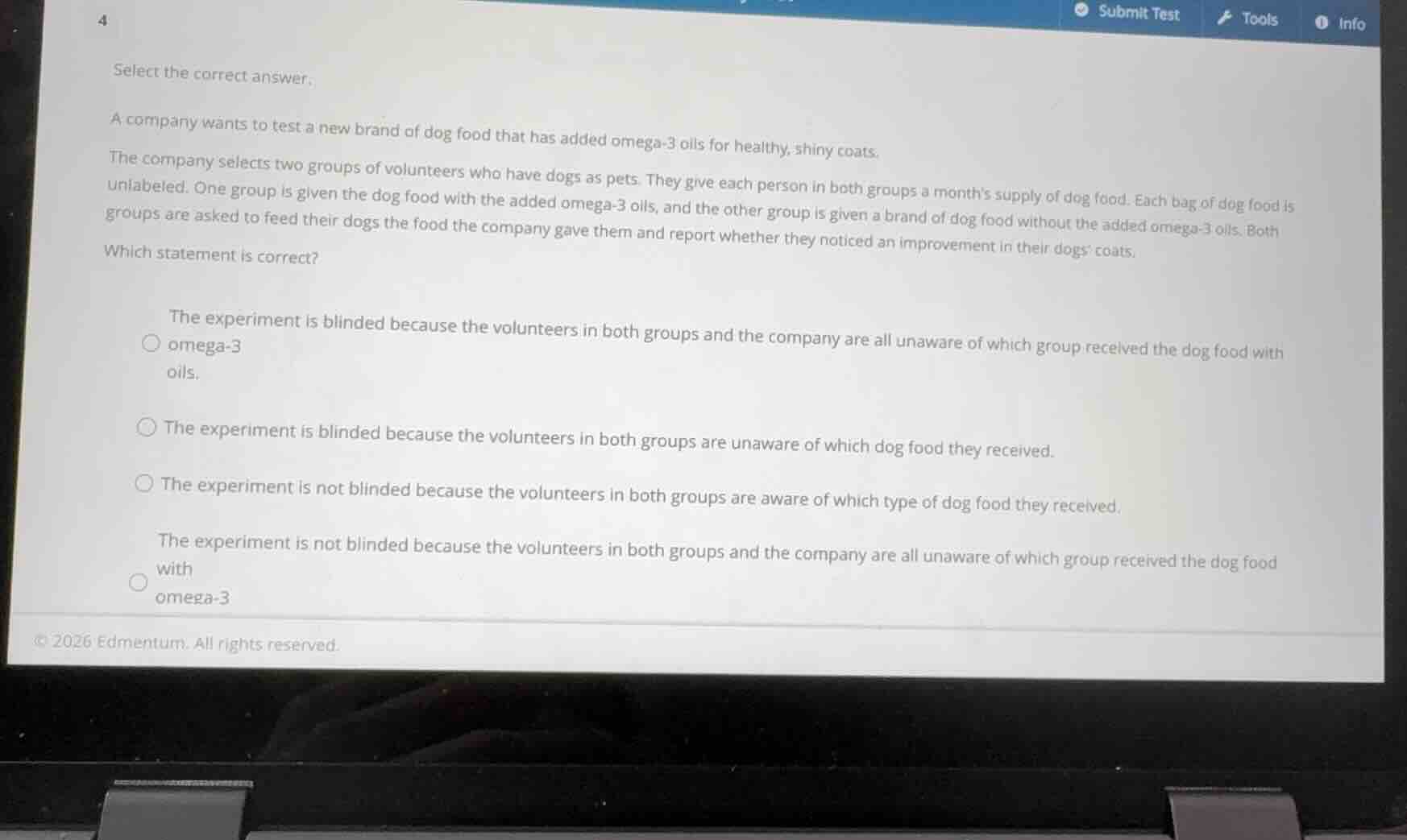 select the correct answer. a company wants to test a new brand of dog f…