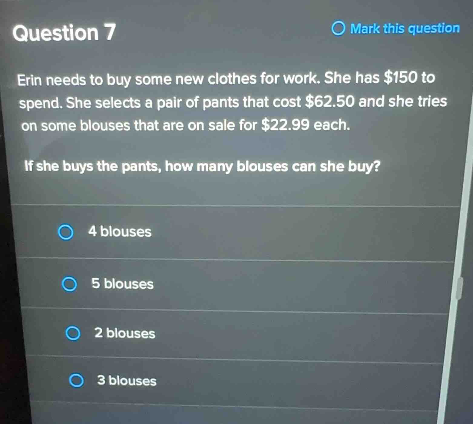 question 7 erin needs to buy some new clothes for work. she has $150 to…