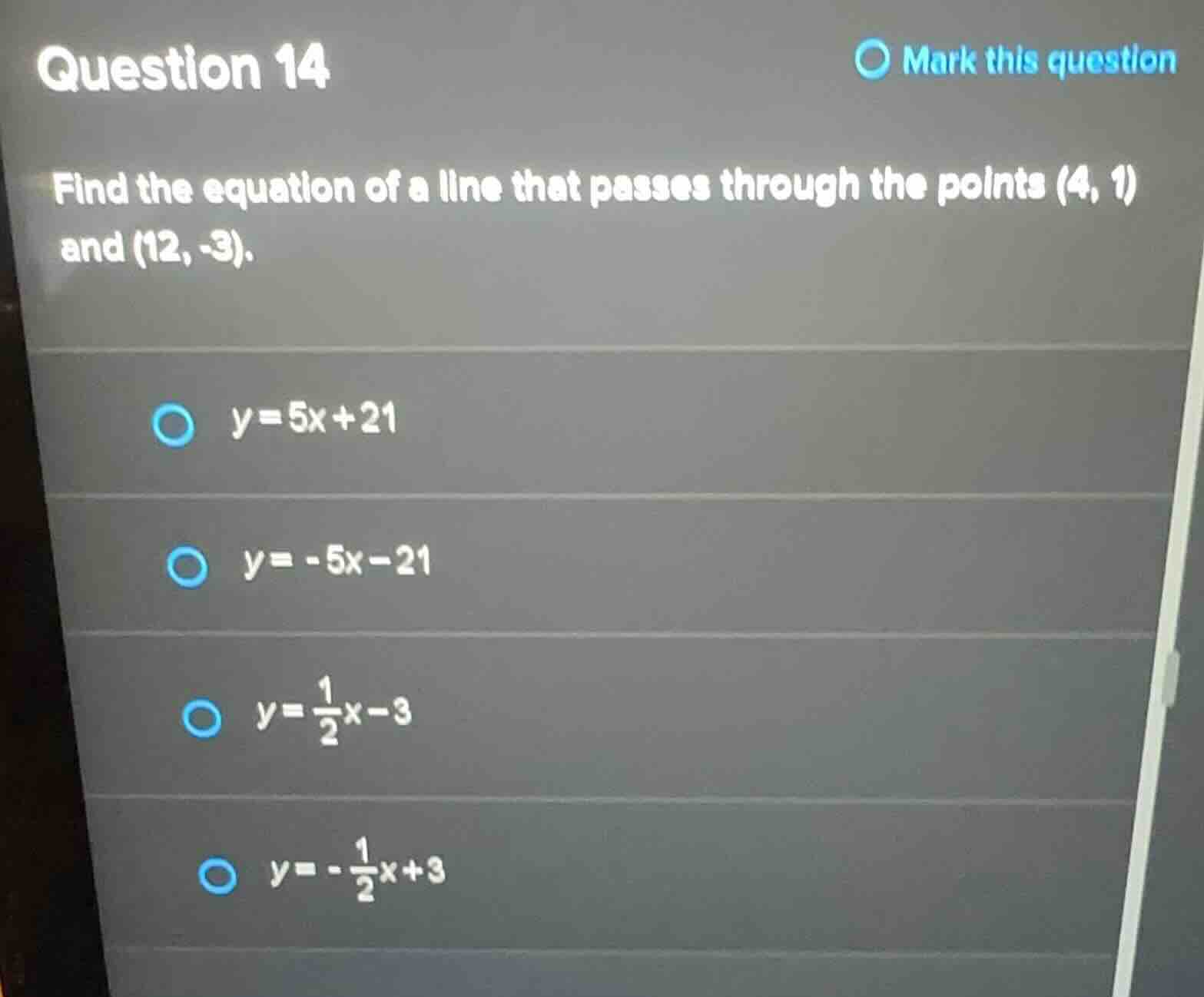 question 14 find the equation of a line that passes through the points …