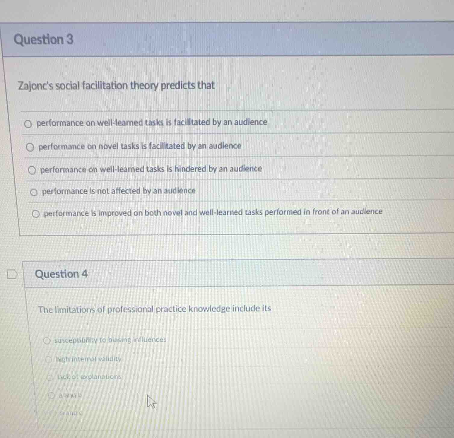 question 3 zajoncs social facilitation theory predicts that performance…