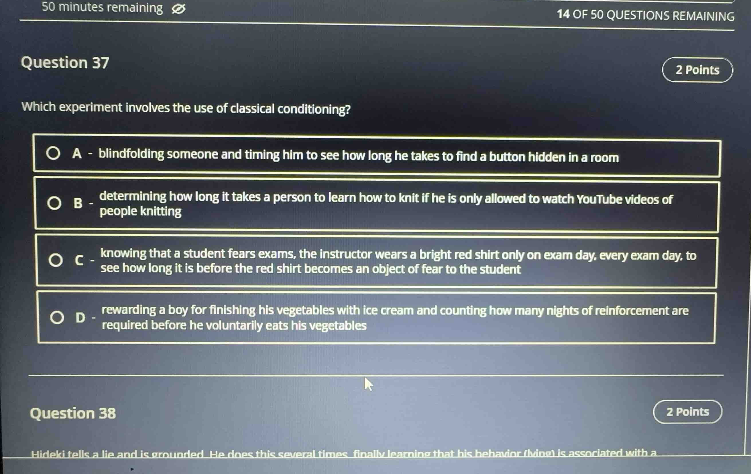 question 37 which experiment involves the use of classical conditioning…