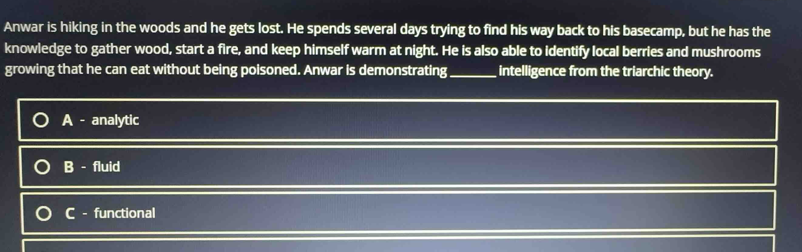anwar is hiking in the woods and he gets lost. he spends several days t…