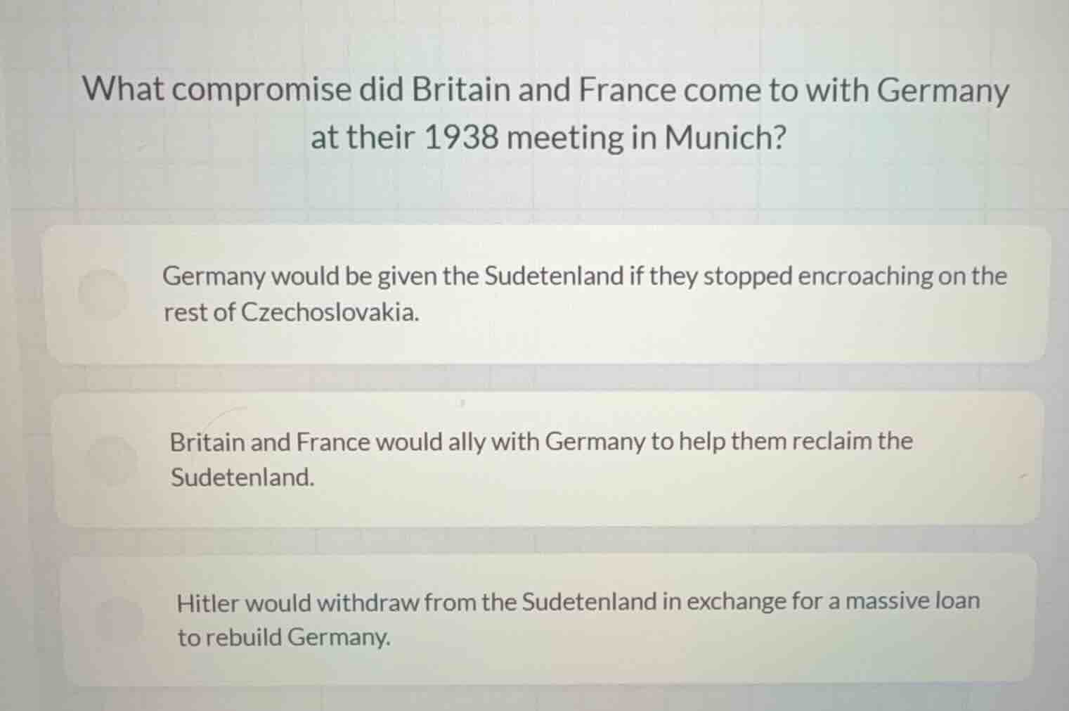 what compromise did britain and france come to with germany at their 19…