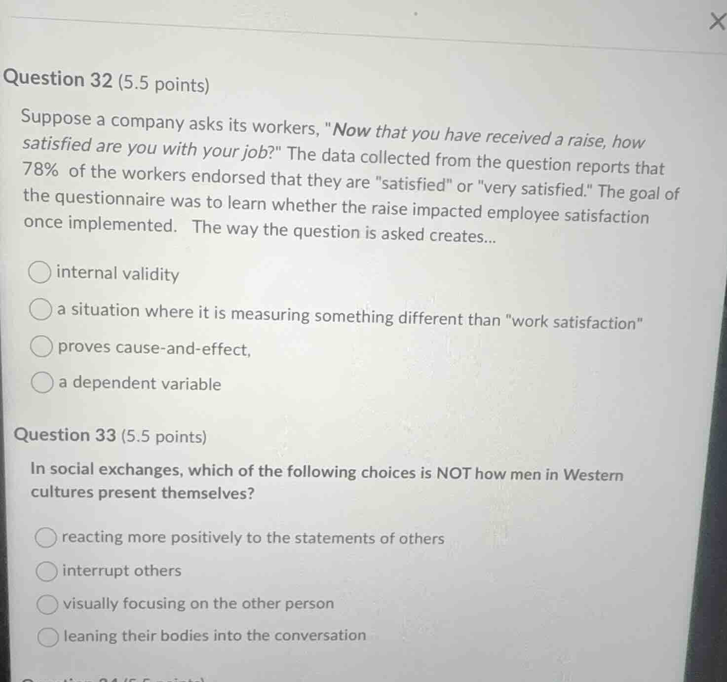 question 32 (5.5 points) suppose a company asks its workers, ow that yo…