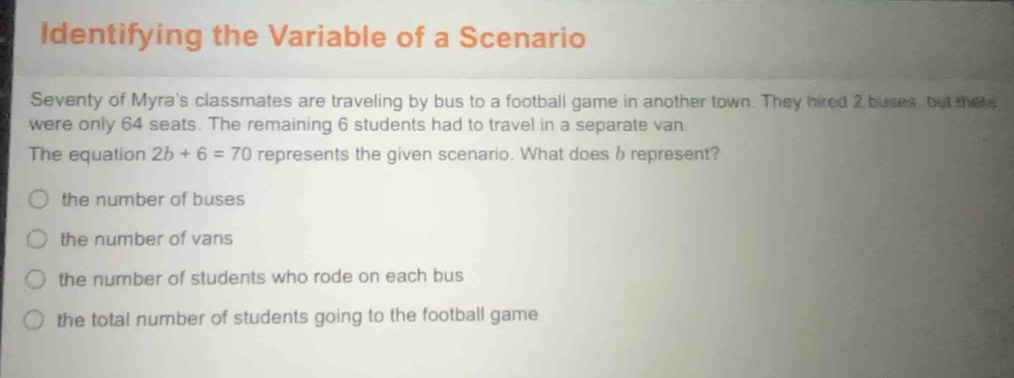 identifying the variable of a scenario seventy of myras classmates are …