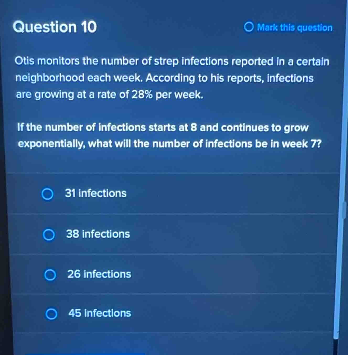 question 10 otis monitors the number of strep infections reported in a …