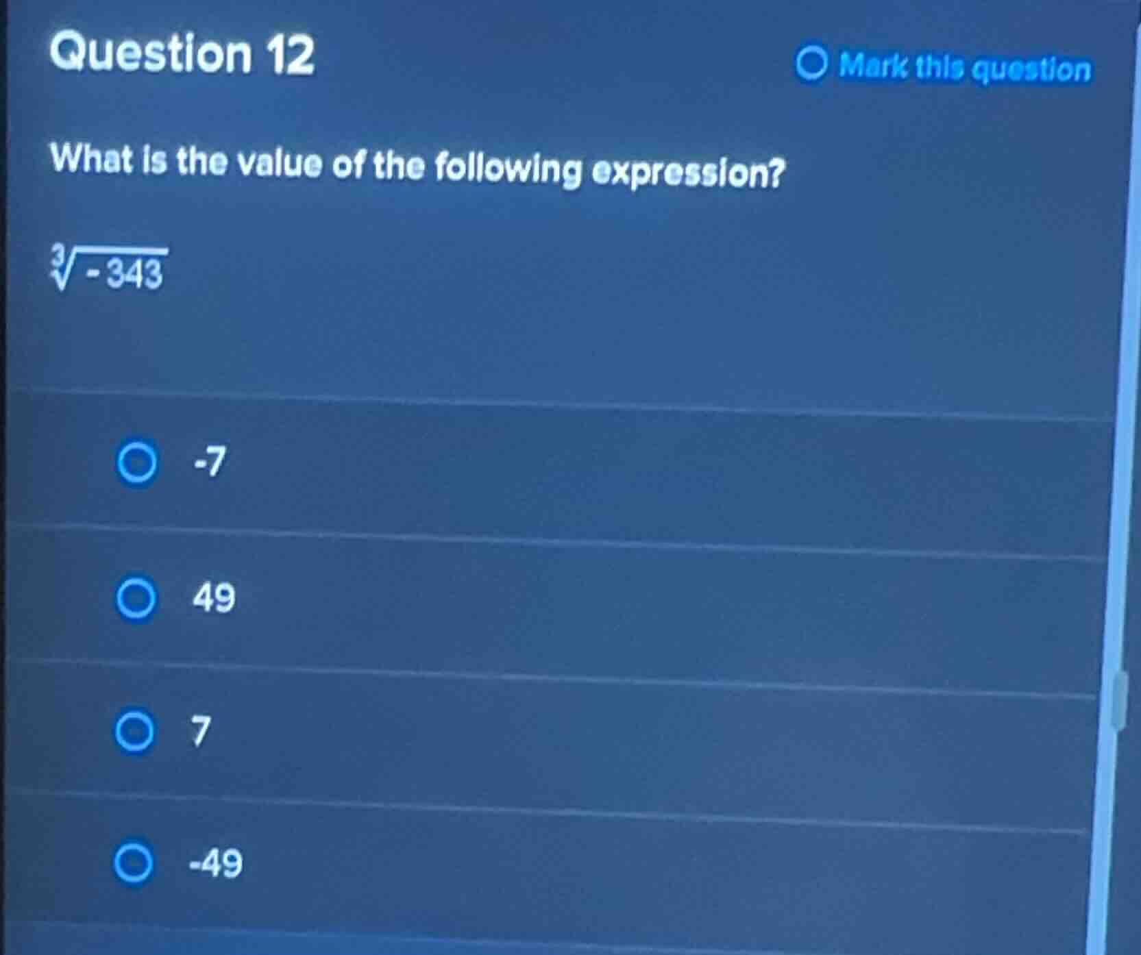 question 12 what is the value of the following expression? \\(\\sqrt3{-…