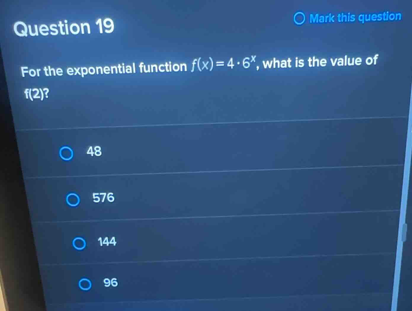 question 19 for the exponential function \\(f(x) = 4 \\cdot 6^x\\), wha…