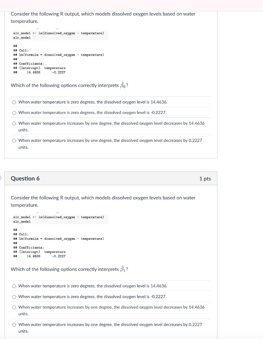 consider the following r output, which models dissolved oxygen levels b…
