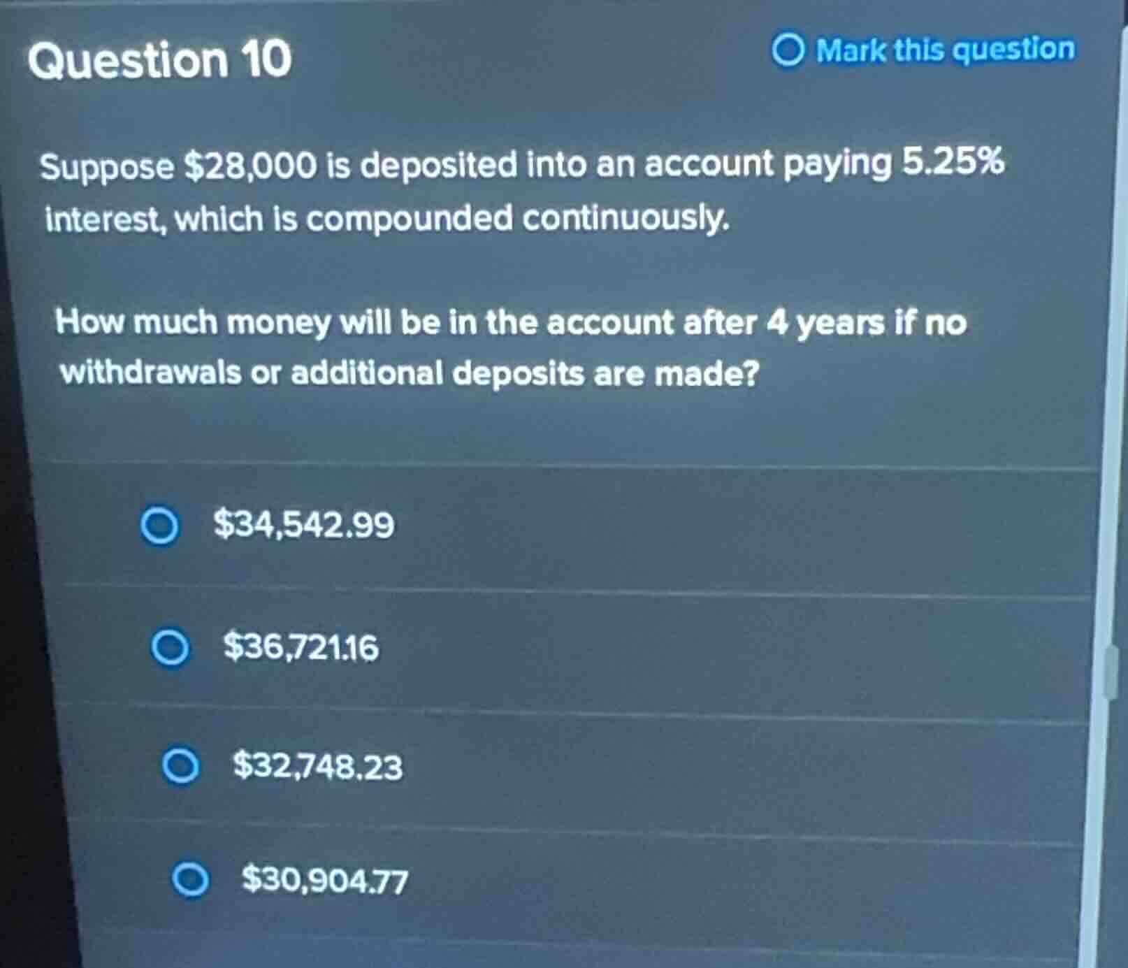 question 10 suppose \\$28,000 is deposited into an account paying 5.25\…