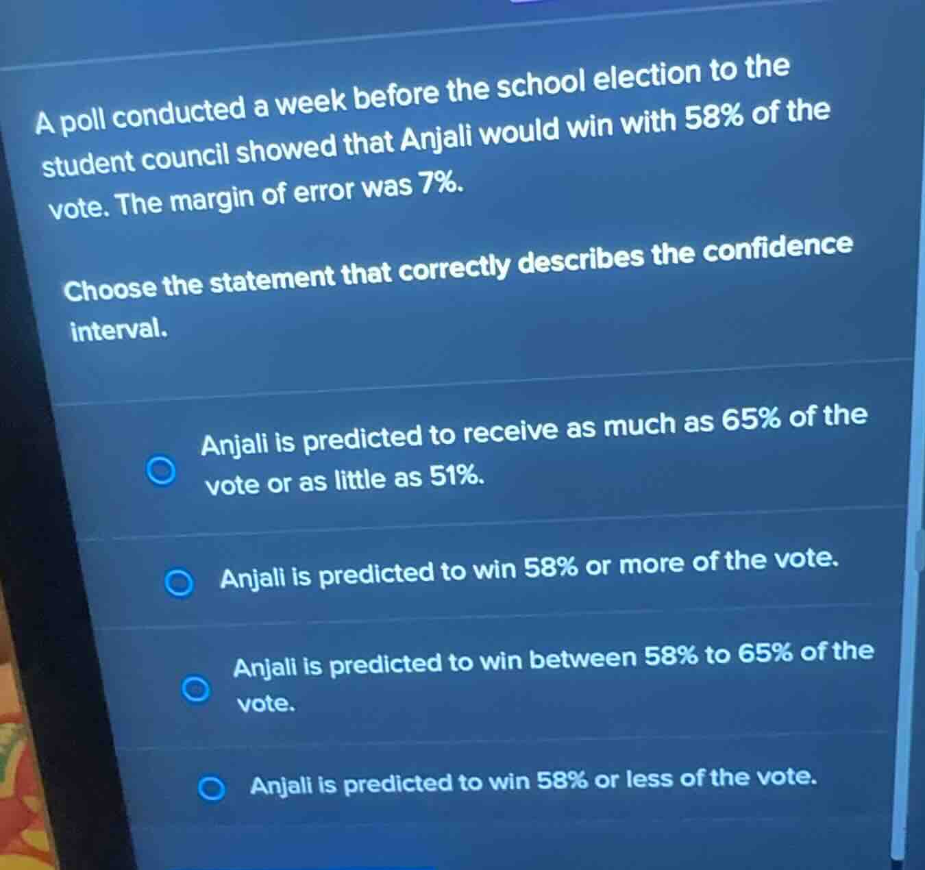 a poll conducted a week before the school election to the student counc…