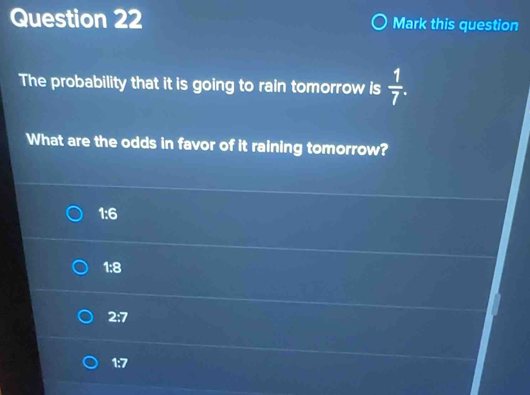 the probability that it is going to rain tomorrow is \\(\\frac{1}{7}\\)…