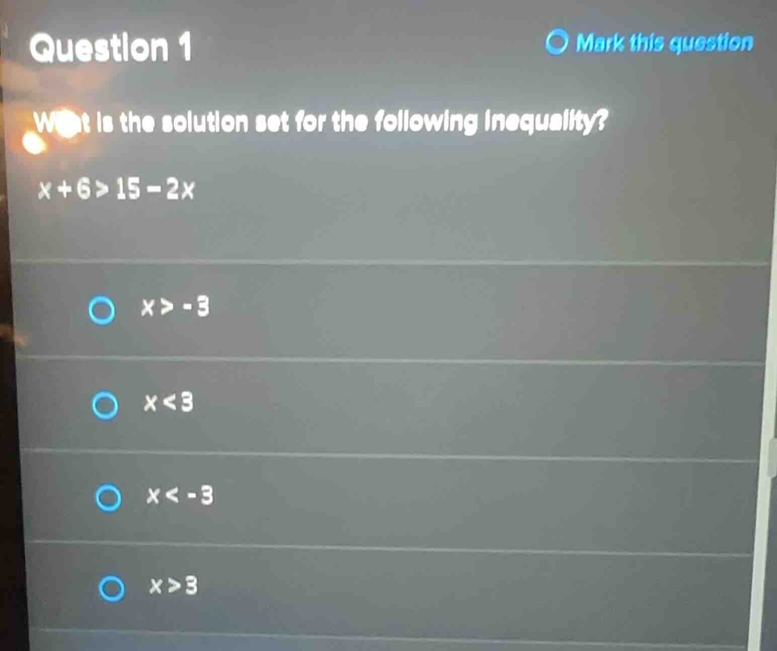 question 1 what is the solution set for the following inequality? (x + …