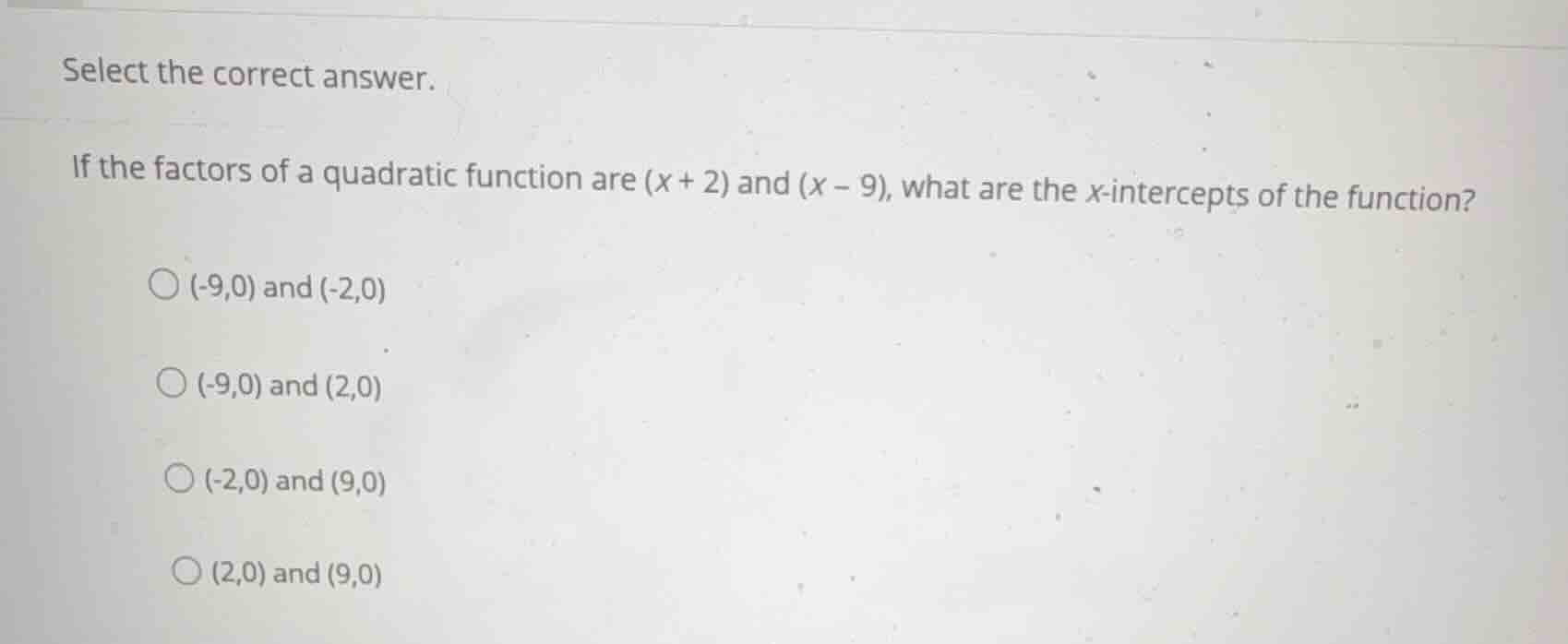 select the correct answer. if the factors of a quadratic function are \…
