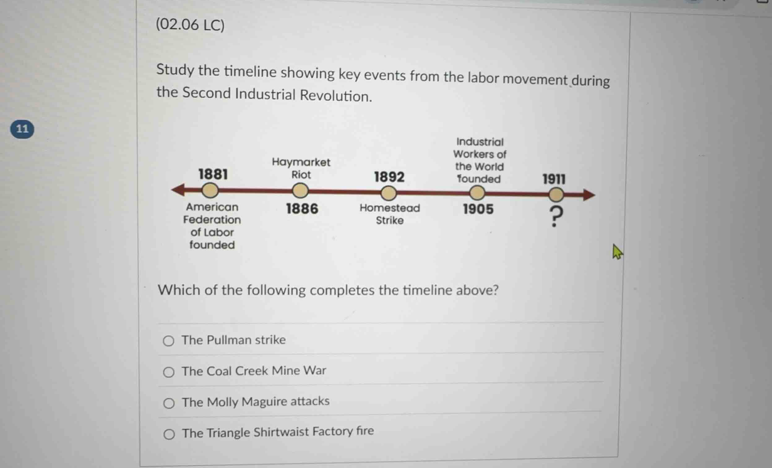 (02.06 lc) study the timeline showing key events from the labor movemen…