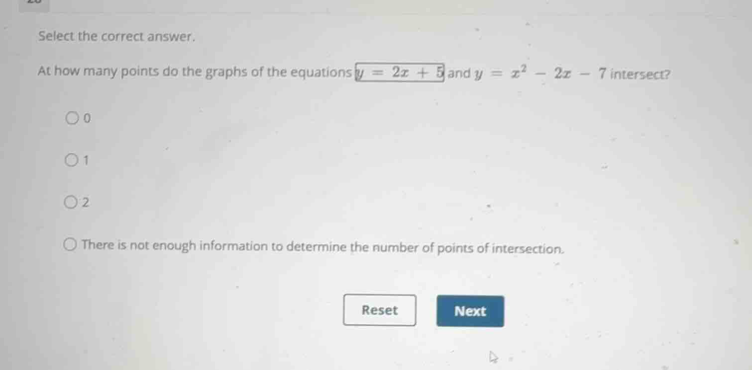 select the correct answer. at how many points do the graphs of the equa…