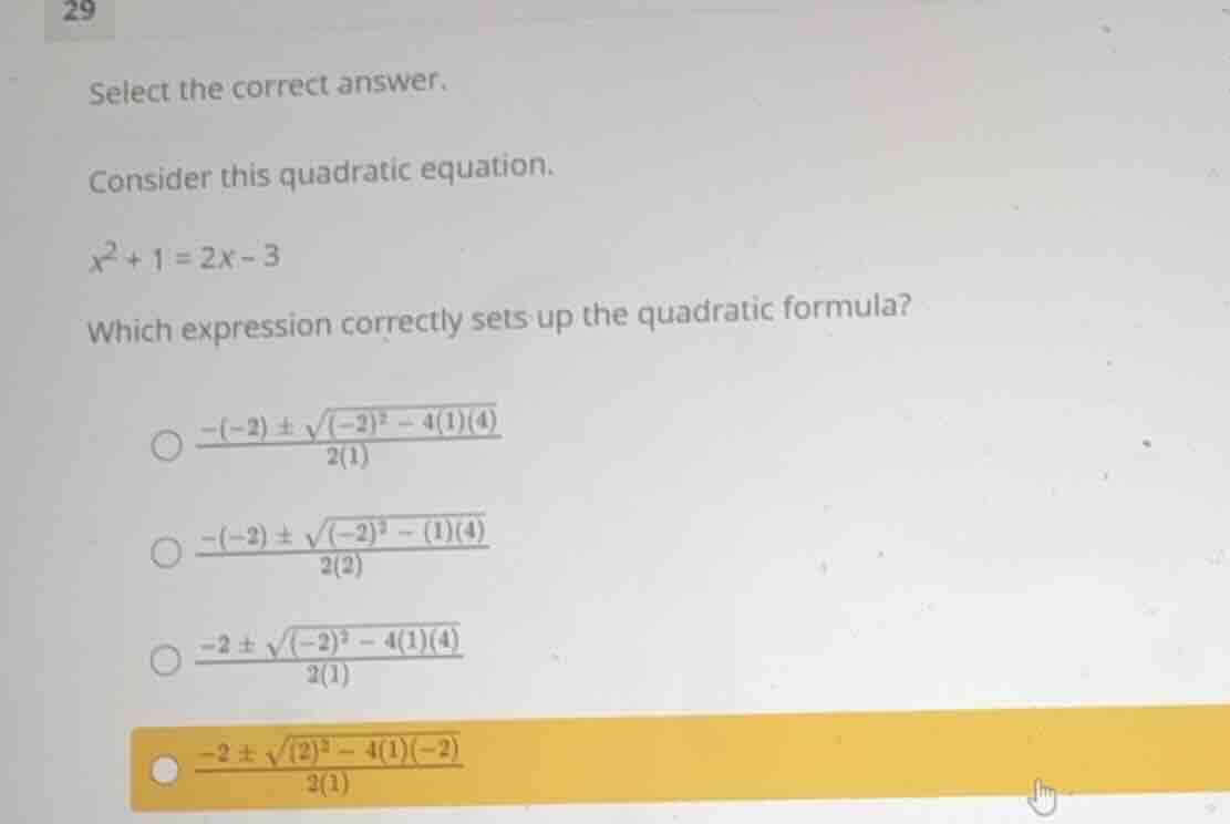 select the correct answer. consider this quadratic equation. (x^2 + 1 =…