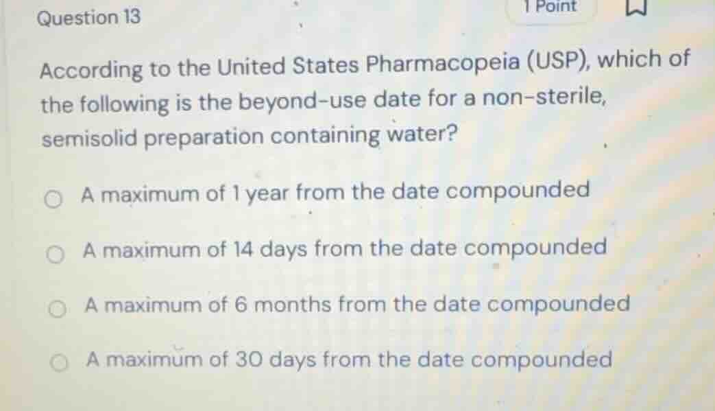 question 13 according to the united states pharmacopeia (usp), which of…