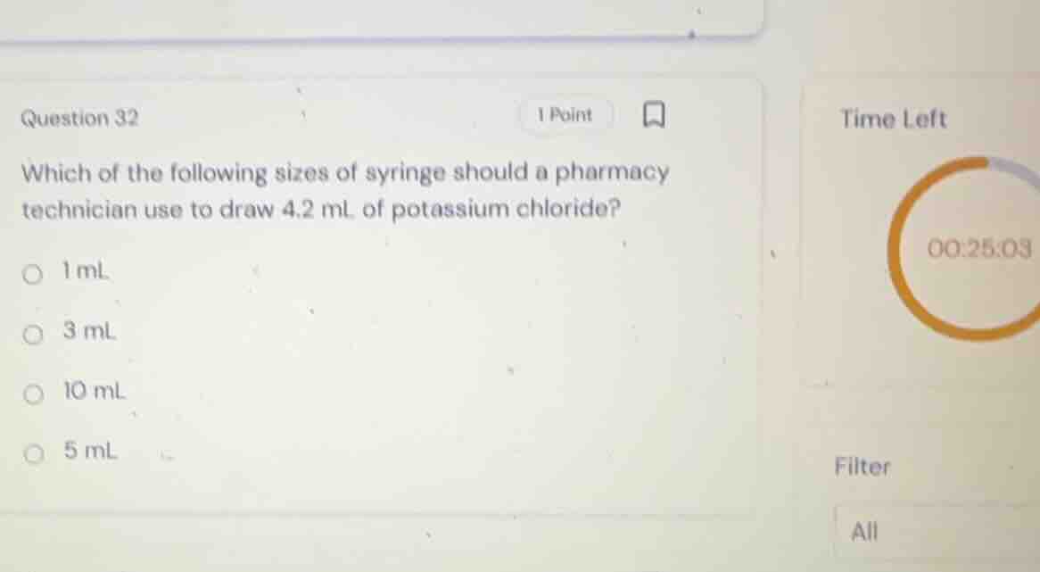 question 32 which of the following sizes of syringe should a pharmacy t…