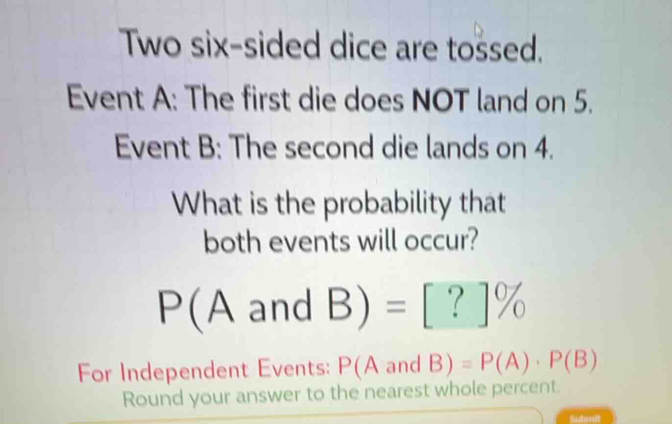 two six-sided dice are tossed. event a: the first die does not land on …
