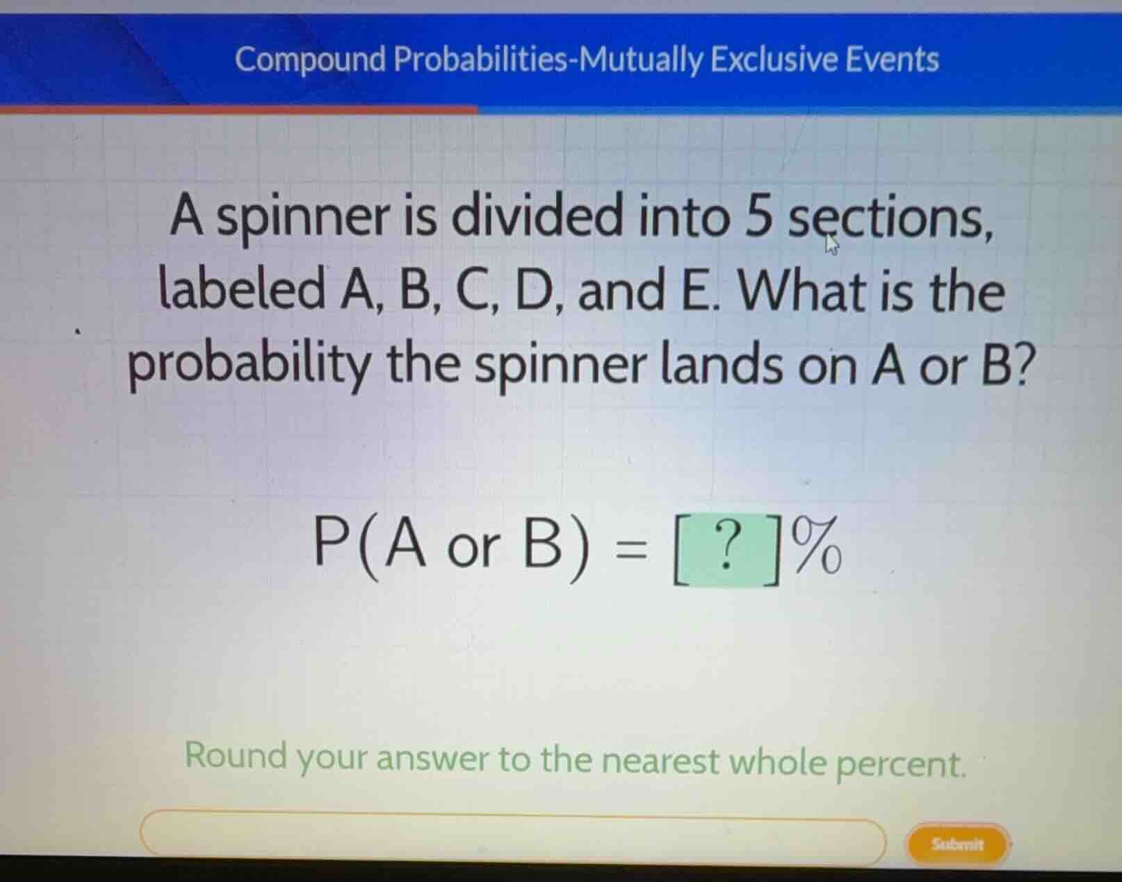 compound probabilities-mutually exclusive events a spinner is divided i…