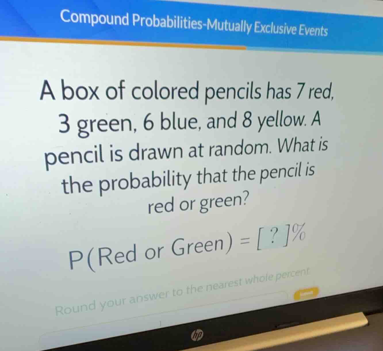 compound probabilities-mutually exclusive events a box of colored penci…