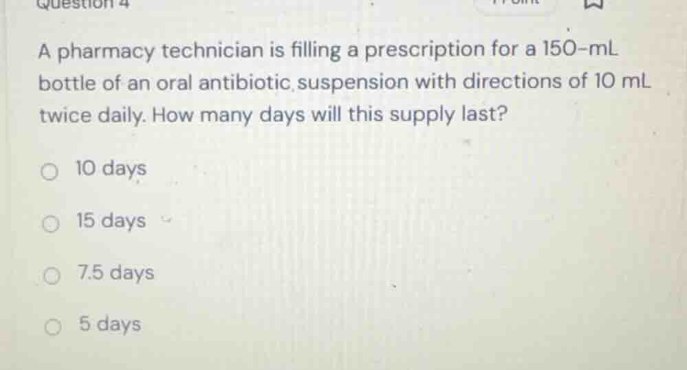 a pharmacy technician is filling a prescription for a 150-ml bottle of …