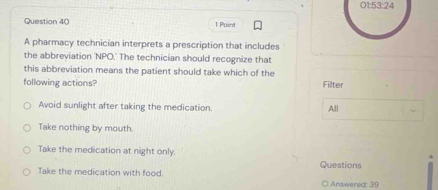 question 40 a pharmacy technician interprets a prescription that includ…
