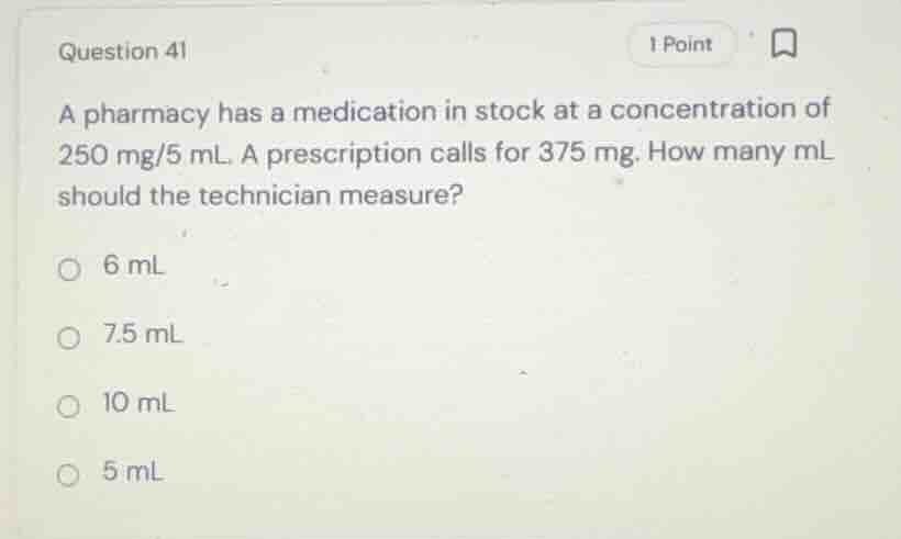 question 41 a pharmacy has a medication in stock at a concentration of …