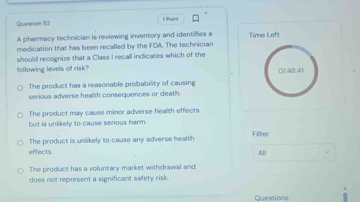 question 52 a pharmacy technician is reviewing inventory and identifies…