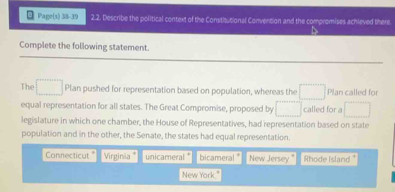 complete the following statement. the plan pushed for representation ba…