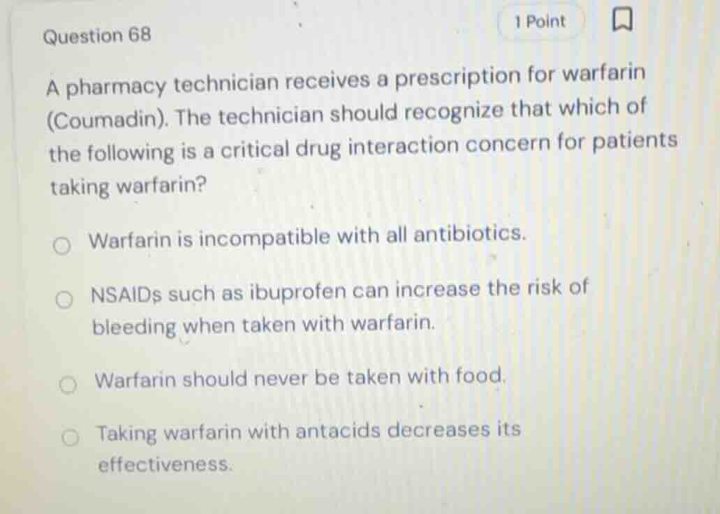 question 68 a pharmacy technician receives a prescription for warfarin …