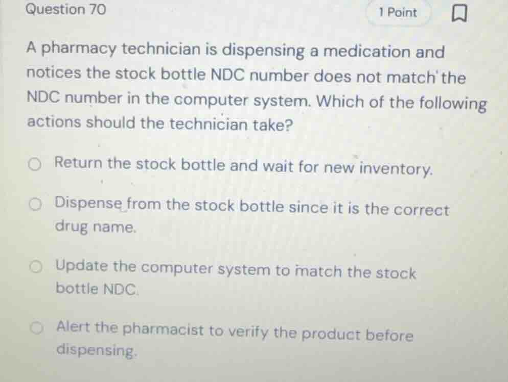 question 70 a pharmacy technician is dispensing a medication and notice…