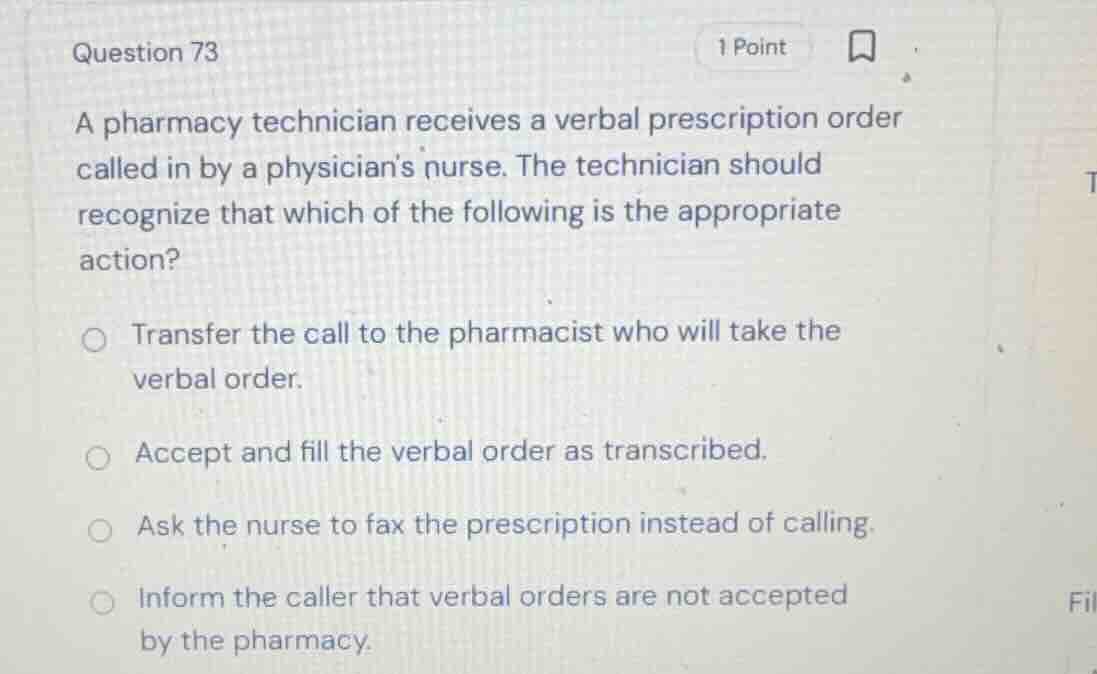 question 73 a pharmacy technician receives a verbal prescription order …