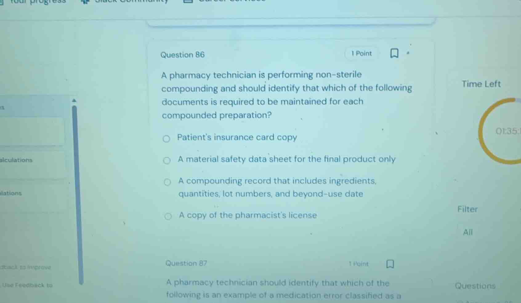 question 86 a pharmacy technician is performing non-sterile compounding…