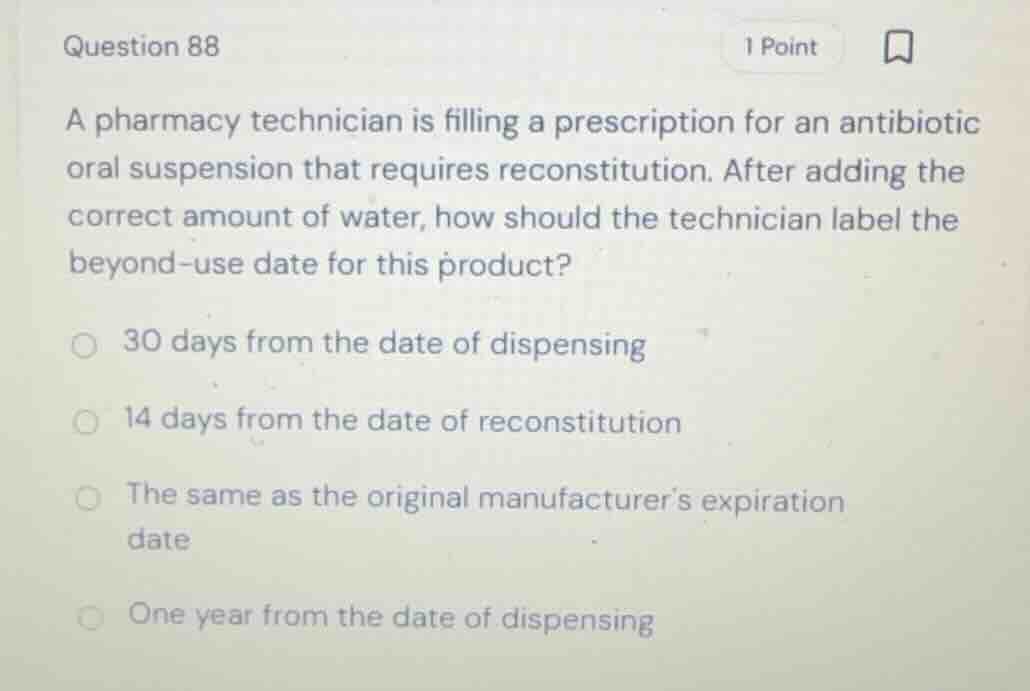 question 88 a pharmacy technician is filling a prescription for an anti…