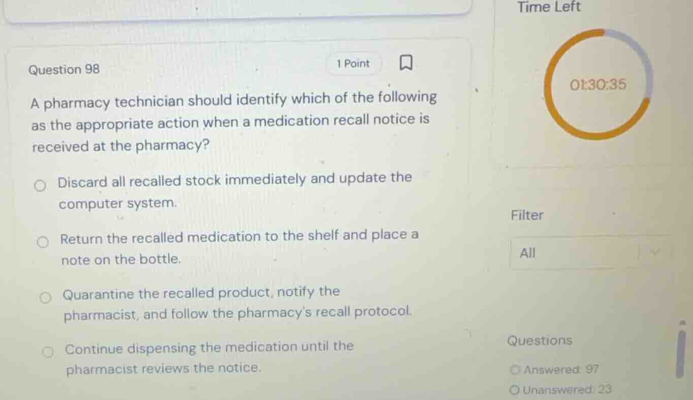 question 98 a pharmacy technician should identify which of the followin…