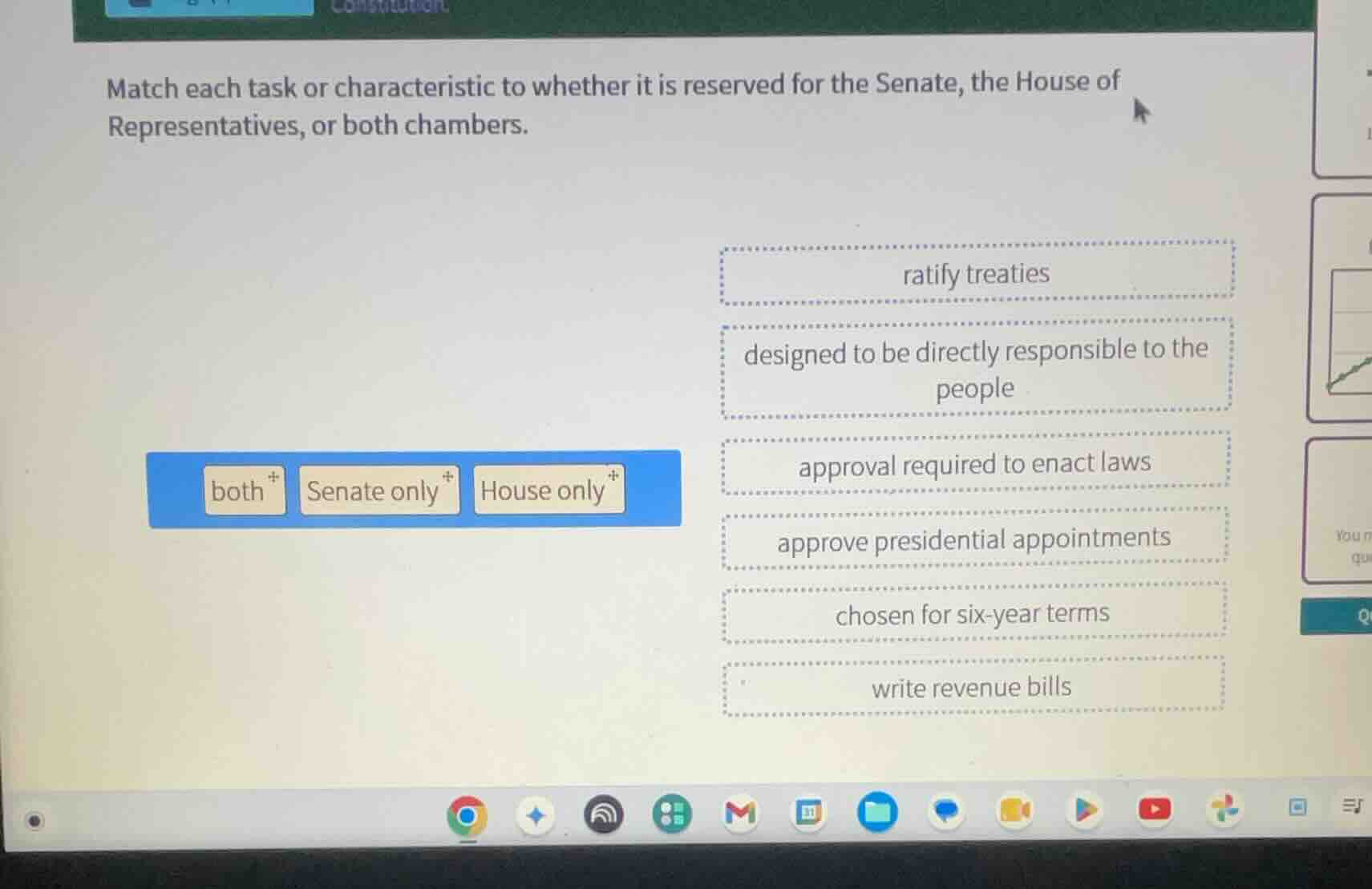 match each task or characteristic to whether it is reserved for the sen…