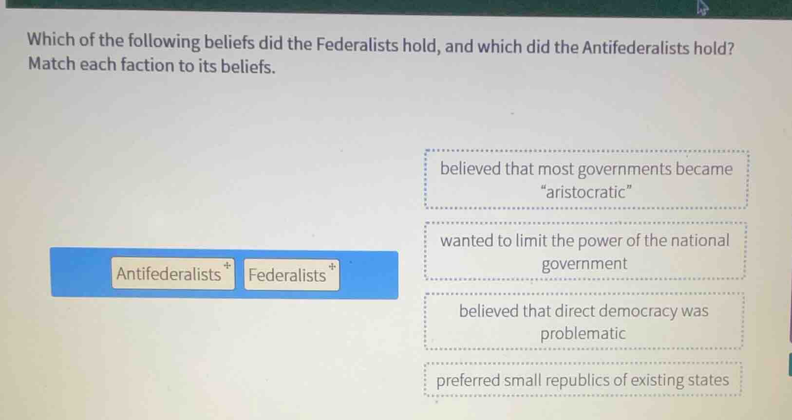 which of the following beliefs did the federalists hold, and which did …