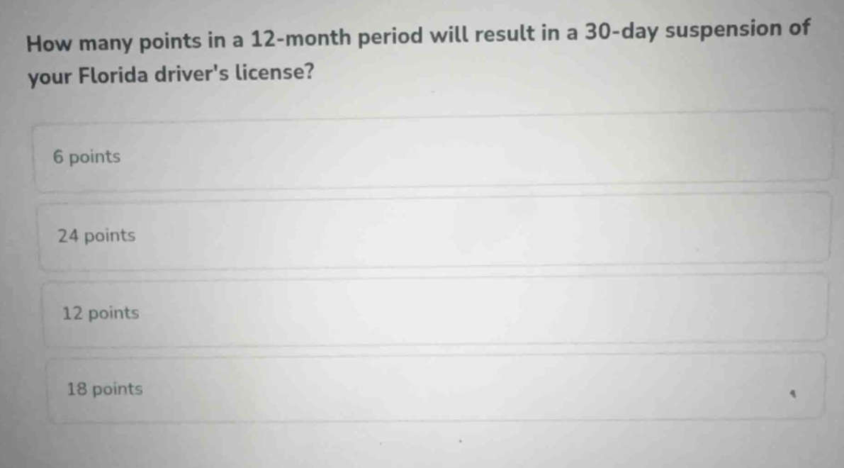 how many points in a 12-month period will result in a 30-day suspension…