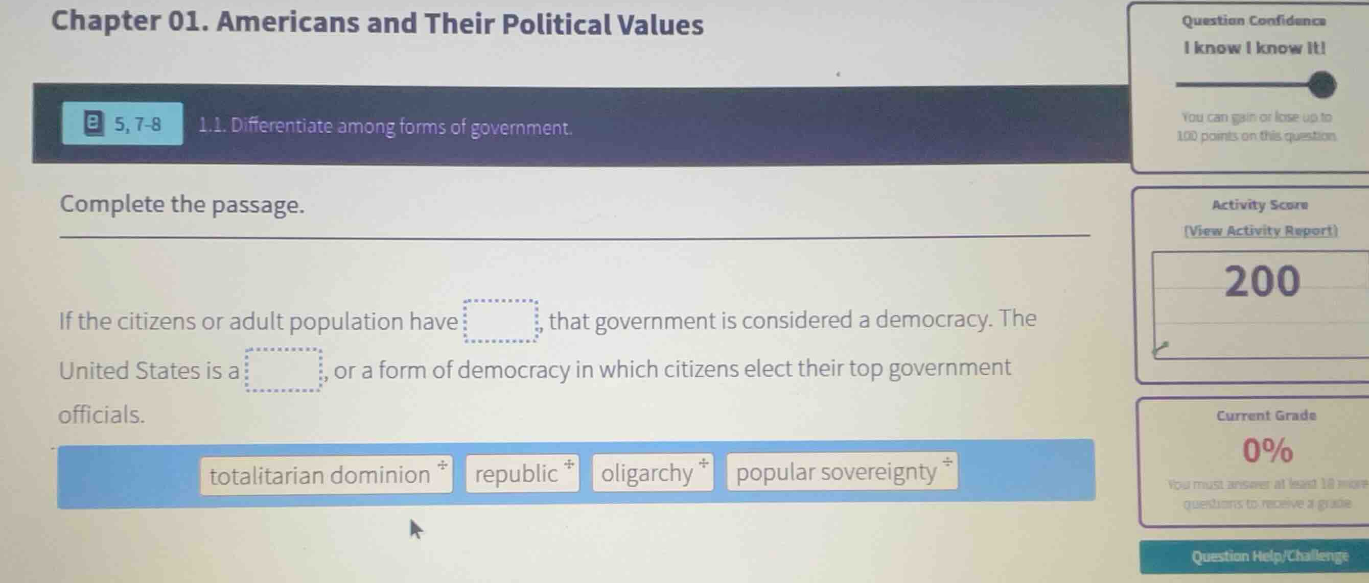chapter 01. americans and their political values 1.1. differentiate amo…