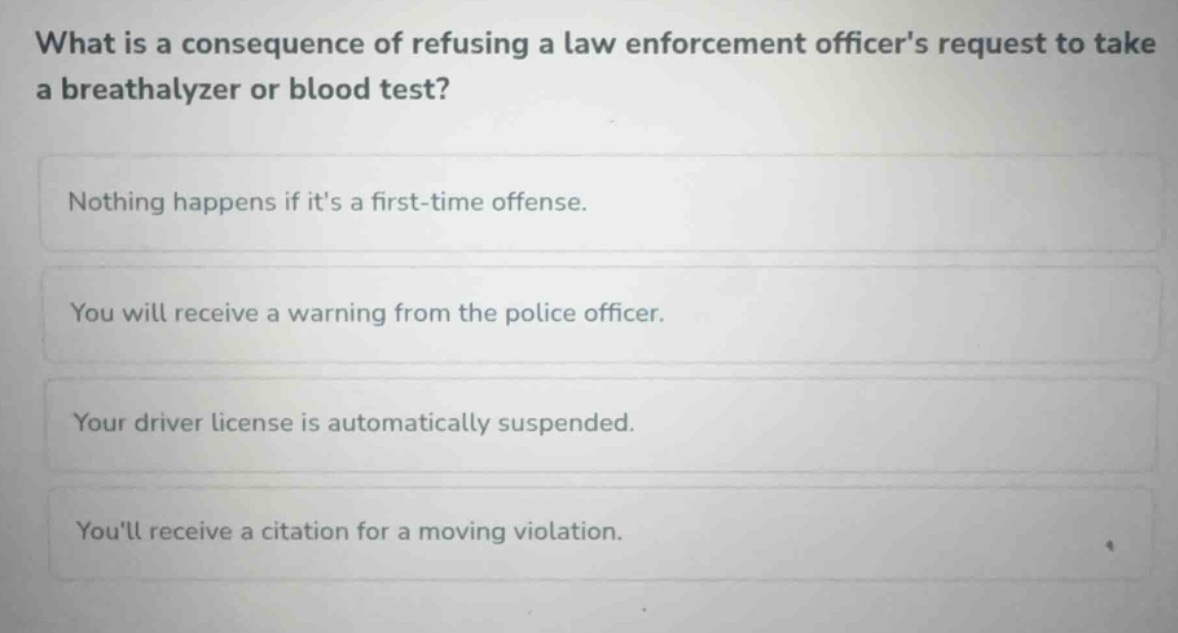 what is a consequence of refusing a law enforcement officers request to…