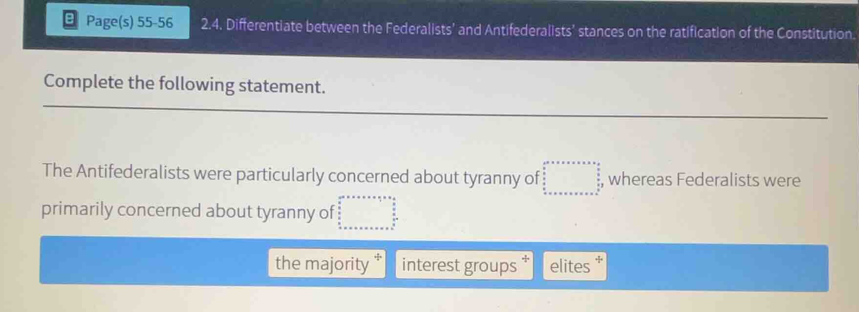 2.4. differentiate between the federalists and antifederalists stances …