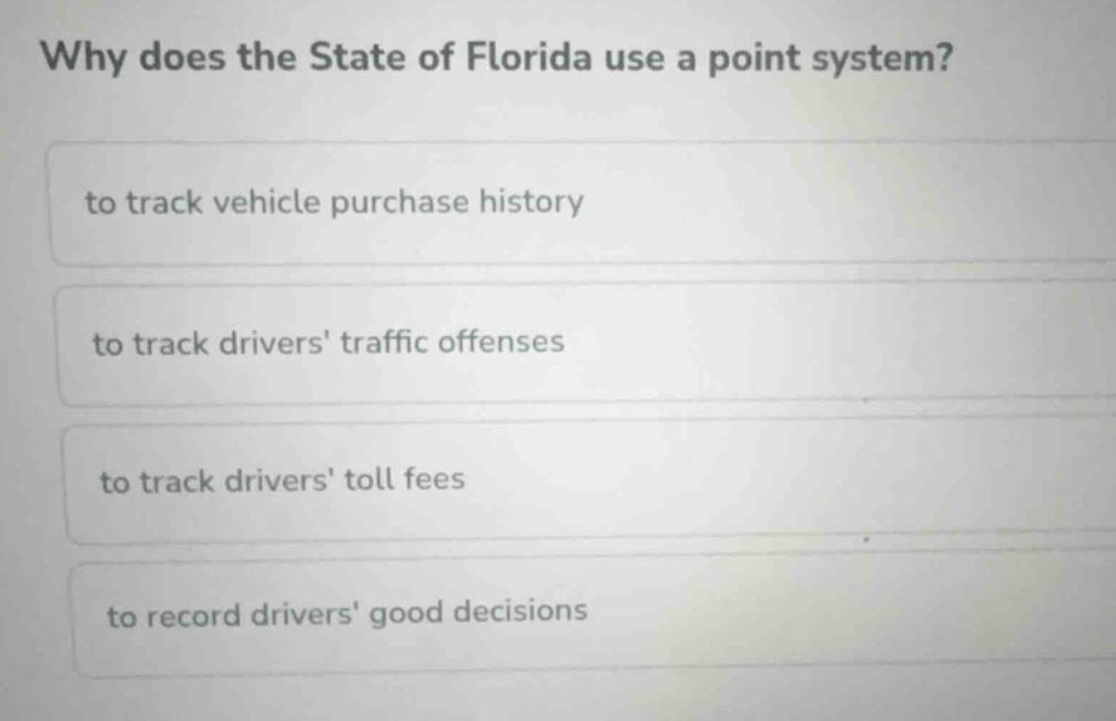 why does the state of florida use a point system? to track vehicle purc…
