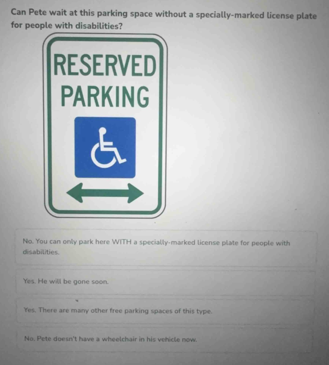can pete wait at this parking space without a specially-marked license …