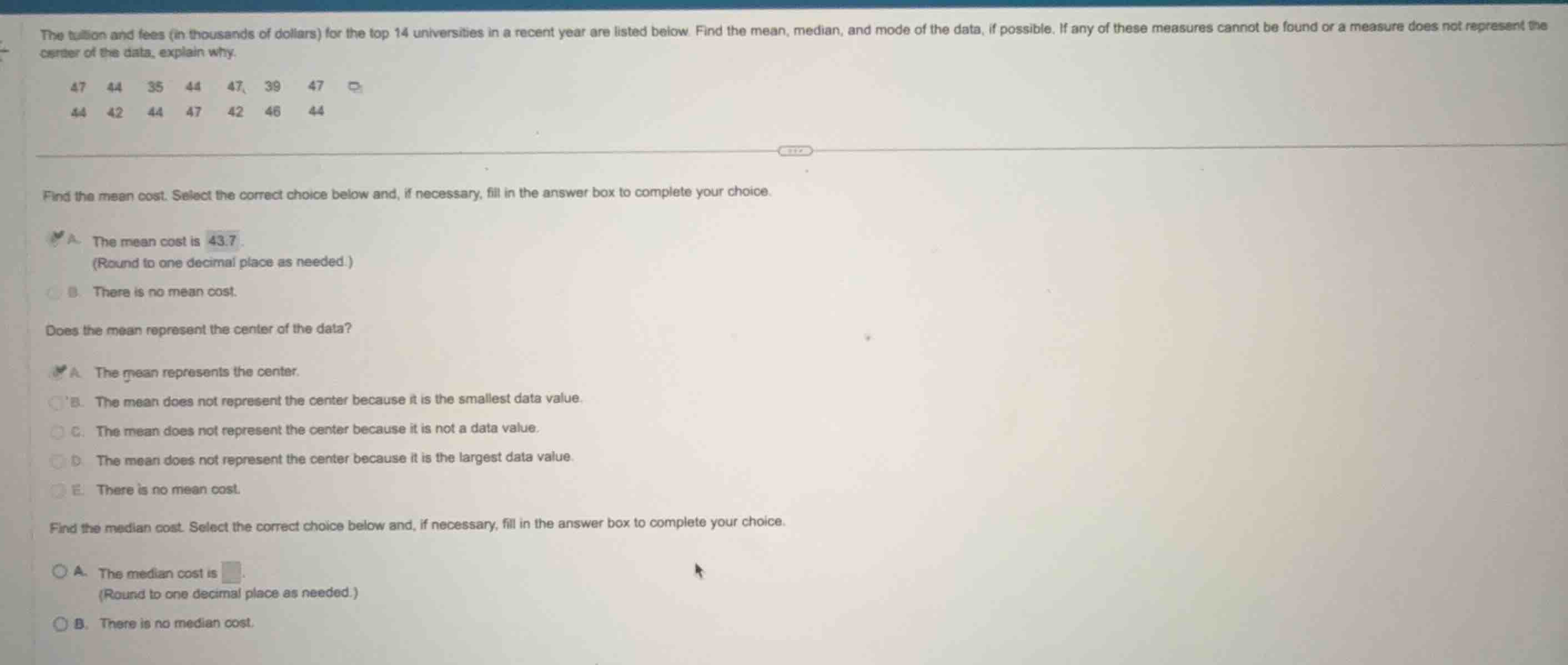 the tuition and fees (in thousands of dollars) for the top 14 universit…