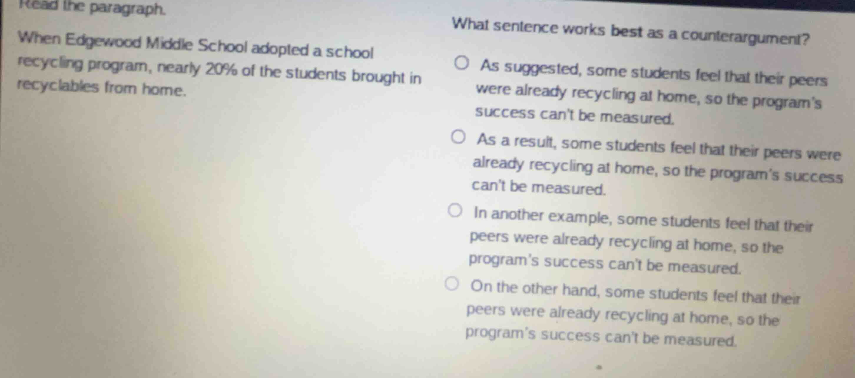 read the paragraph. when edgewood middle school adopted a school recycl…